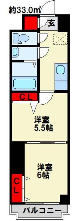 中津口センタービル  2Kの間取りです。