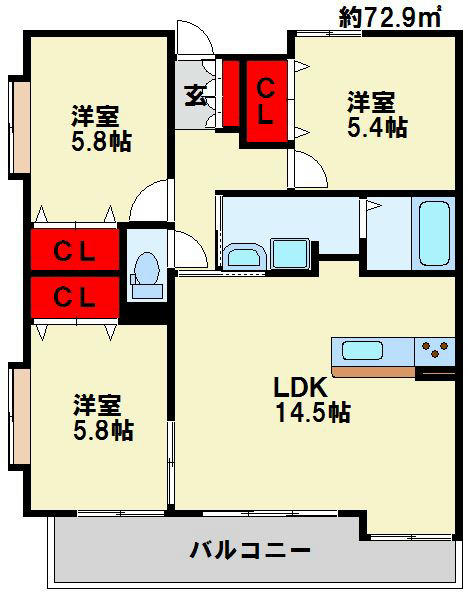 レジナスイート田町 3LDKの間取りです。