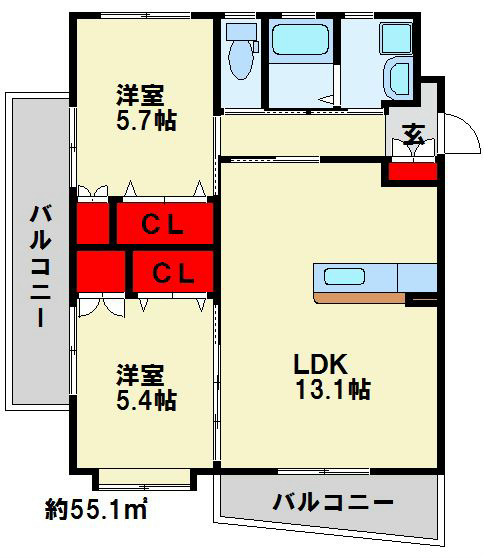 シグナス 角部屋ならではの2面バルコニーです。