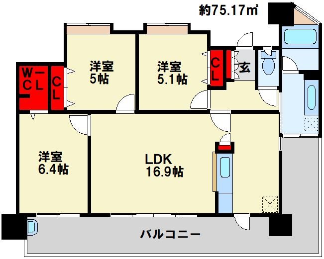 グランドキャッスル三萩野 間取り図