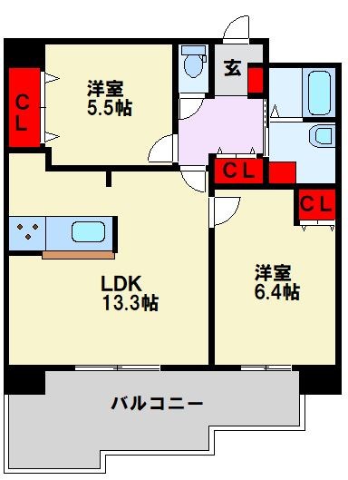 SESSION穴生 ※実際の間取りは反転タイプとなります。