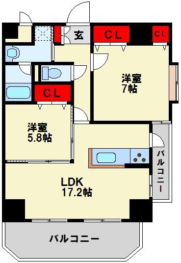 ガーデンパレスやひろⅡ 17.2帖の横長リビングです。