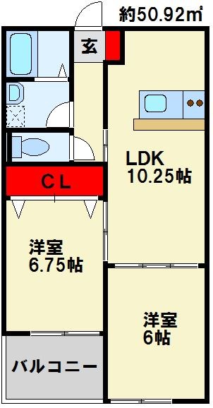 エルソル茶屋町  ※実際の間取りは反転タイプです。