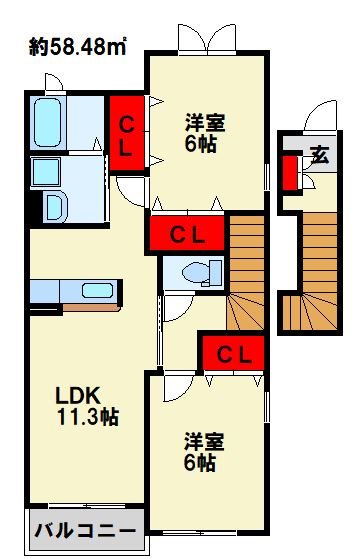 ウッドクリークテラス　C棟 ２ＬＤＫ