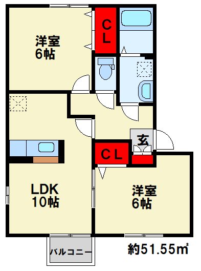 ディーフレア徳吉　Ａ棟 間取り