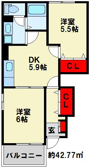 ソレアード中曽根　C棟  2部屋独立型の間取りです。