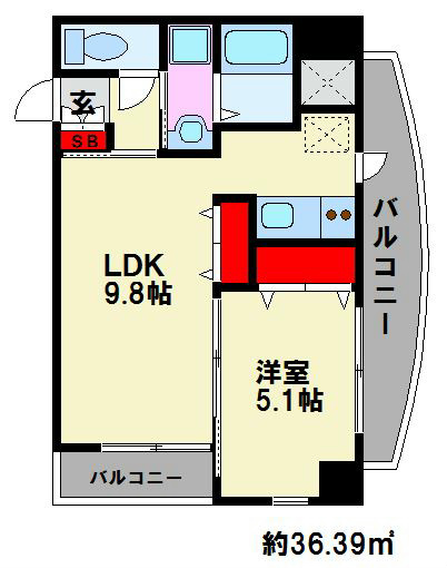 サンシャイン・ポート中井 2面バルコニーです。キッチンに勝手口があります。
