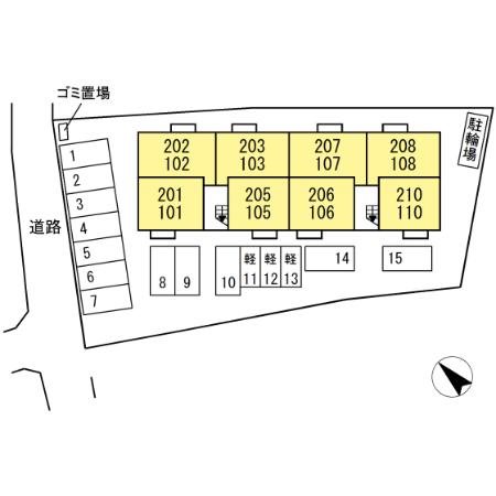 トレス若園館 駐車場配置図