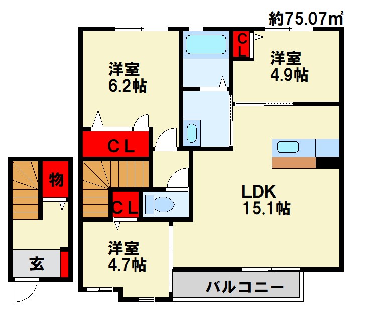 リアンＫ サード ※間取りは反転になります。
