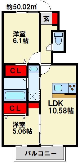メルヴェーユ下城野Ⅱ   間取り