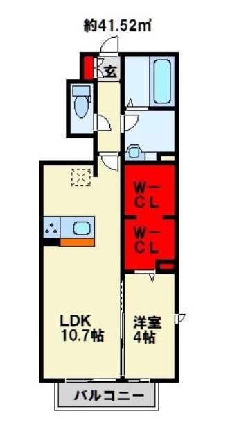 プランドール壱番館 ※間取りは反転になります。　人気の1LDKタイプです。