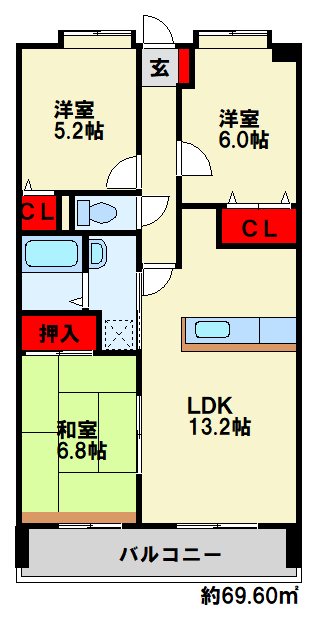 ミラドール F  LDKは」キッチンも合わせて、13.2帖になります。
