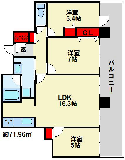 小倉D.C.TOWER  広々リビング16帖です。