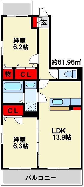 シャインプラス 人気のカウンターキッチンです。広さも十分な3LDKです。