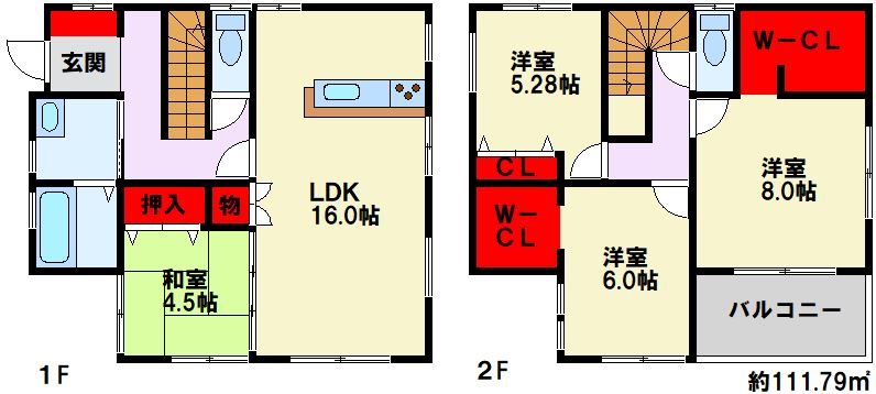 遠賀郡水巻町猪熊9丁目1期　1号棟 間取図・土地図