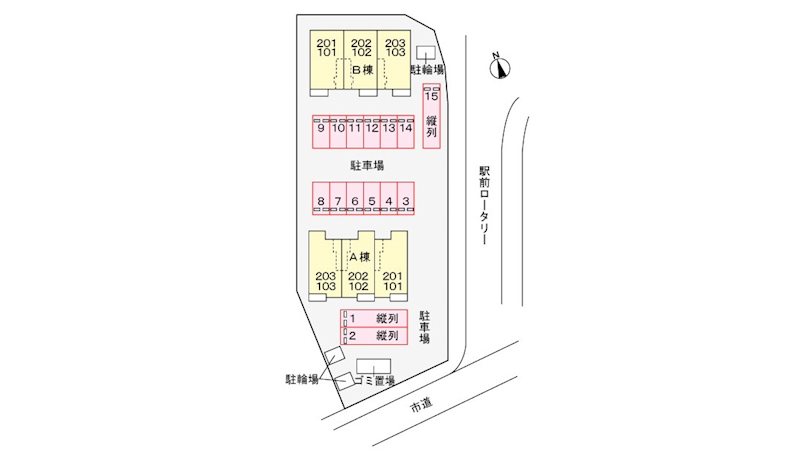 アーバンコート南行橋　A棟 駐車場配置図