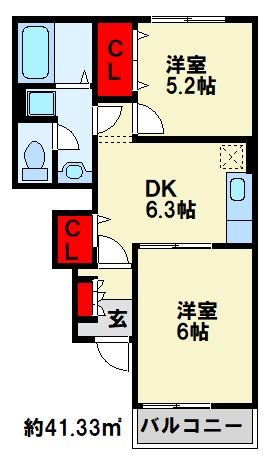 ボヌール美夜古泉　Ｂ棟 間取り