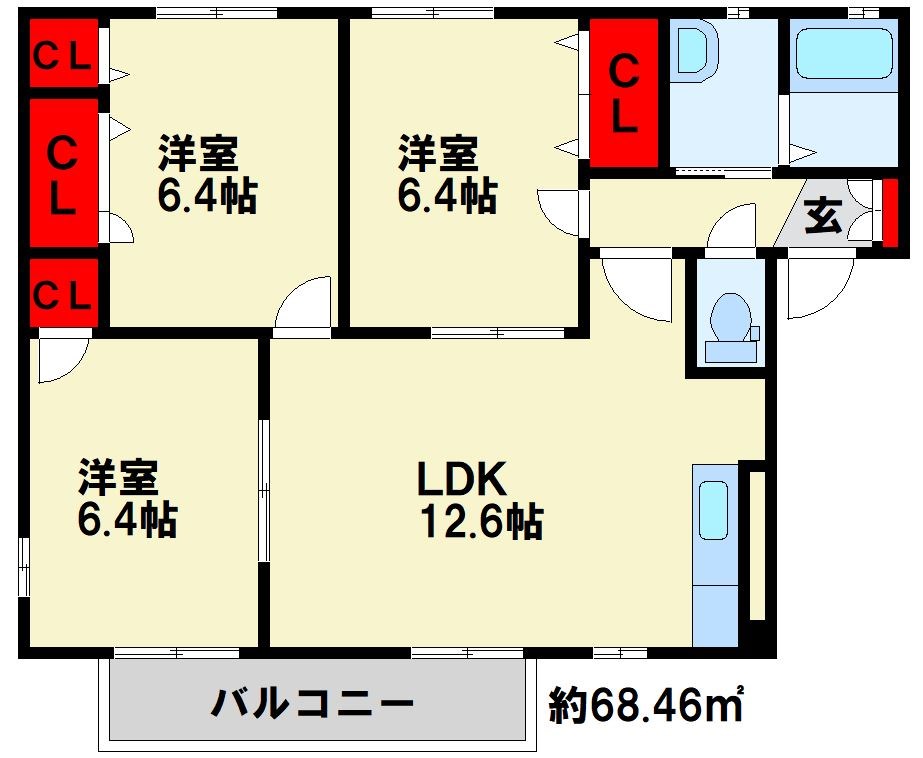オー・ボアパティールⅡ　Ａ棟 ※間取りは反転画像です。