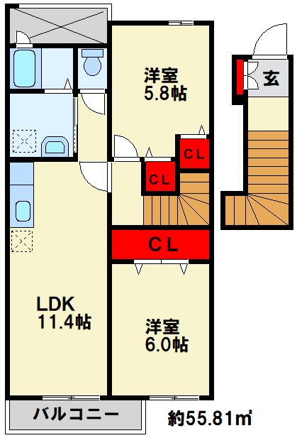 メイユール北泉Ⅱ　Ａ棟 ※間取りは反転になります。