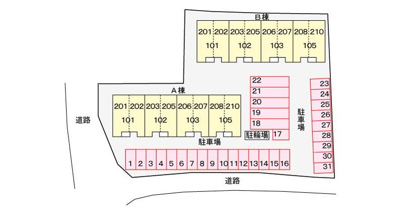 ヴィラ・サンライズ　A棟 駐車場配置図