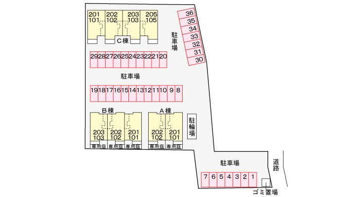 シャルマン杉　Ｃ棟  駐車場配置図