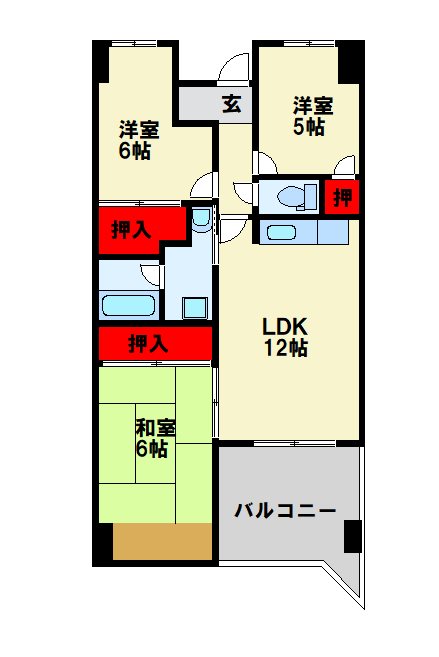 ベルデェ守恒 リビングの広い3LDKのお部屋です。