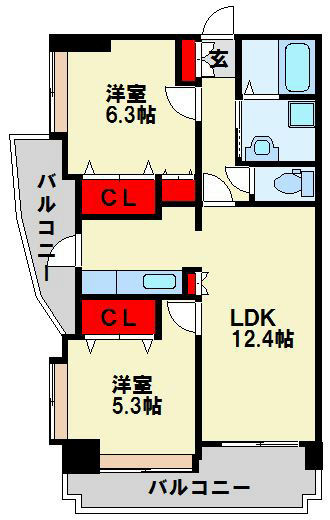 オークランドアサート小倉 角部屋。2面バルコニー