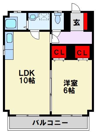 ブルーハイツ岸の浦 洋室が6帖ある1LDKです。