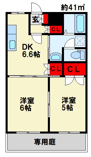 エトワールユウキ DKと6畳の洋室間には、収納できる3枚引戸あり。1LDKとしても利用可能です。
