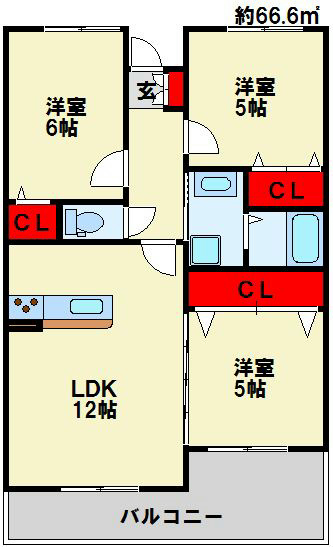 ベラフォレスタ 大里桃山 3LDKで収納も全部屋にあります。